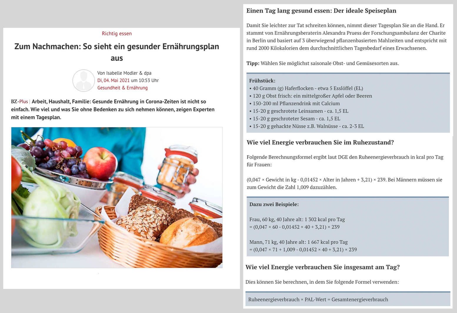 Gesunde Ernährung Screenshot Badische Zeitung Drive