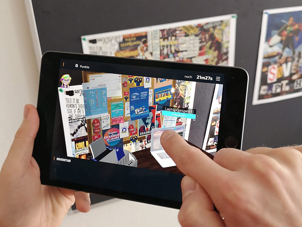 Spieleoberfläche des pädagogischen Computerspiels "Escape Fake"